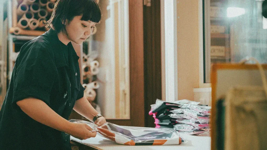 商品を梱包する様子